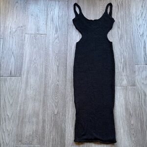 Meshki Black Midi Dress with Cut-Out Sides